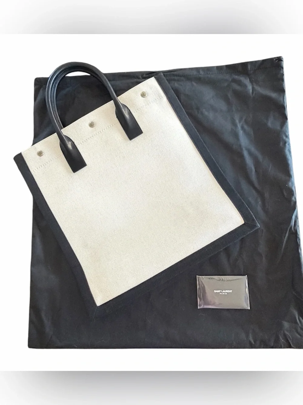 Saint Laurent (YSL) Rive Gauche Tote in Cream and Black